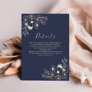 Recepción Tarjeta de Detalles de Boda Azul Marino Elegante