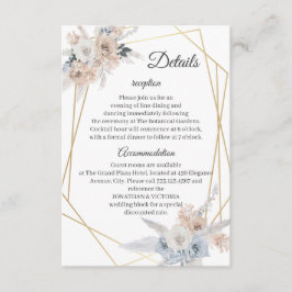 Recepción Tarjeta de Detalles de Boda Azul Polvo Beige Flora