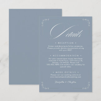 Recepción Tarjeta de Detalles de Boda Azul Polvoriento 'Eleg