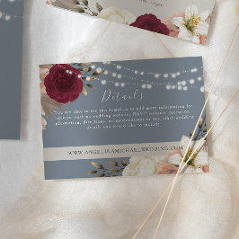 Recepción Tarjeta de Detalles de Boda Azul Polvoriento Rústi