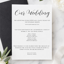 Recepción Tarjeta de Detalles de Boda Blanca Elegante
