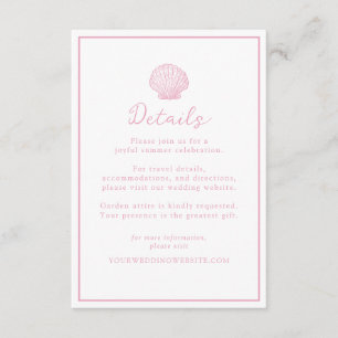 Recepción Tarjeta de Detalles de Boda Blush Pink Seashell