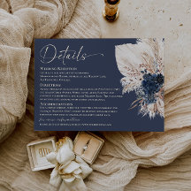 Tarjeta de Detalles de Boda Boho Azul Marino de Pa