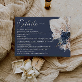 Recepción Tarjeta de Detalles de Boda Boho Azul Marino de Pa