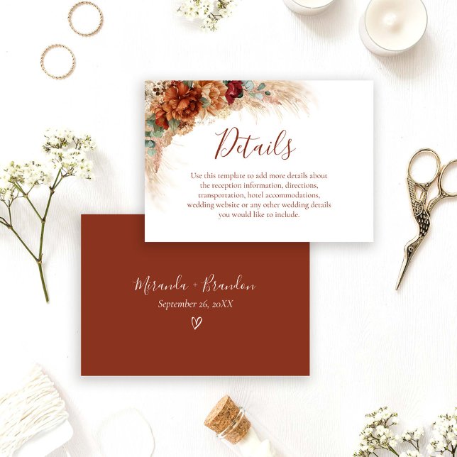 Recepción Tarjeta de Detalles de Boda Boho con Caligrafía El (Subido por el creador)