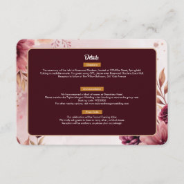 Recepción Tarjeta de Detalles de Boda Boho Dreams con Flores