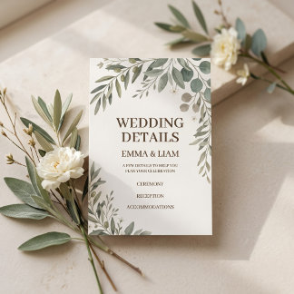 Recepción Tarjeta de Detalles de Boda Botánica Verde Salvia