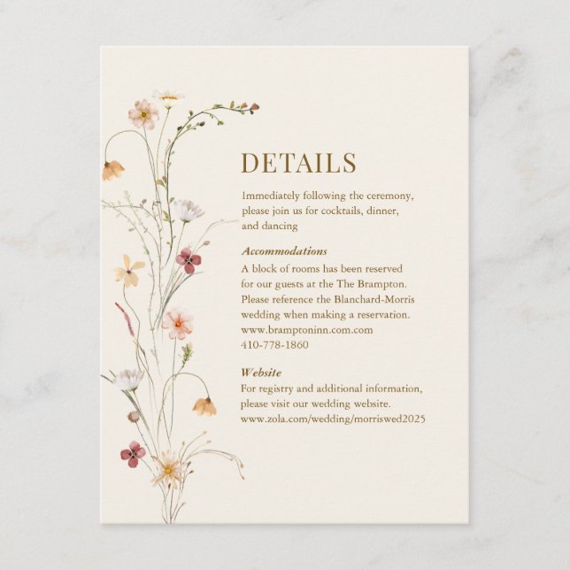 Recepción Tarjeta de Detalles de Boda Botánico Boho Flor Sil (Anverso)