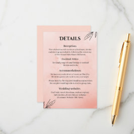 Recepción Tarjeta de Detalles de Boda Botánicos de Melocotón