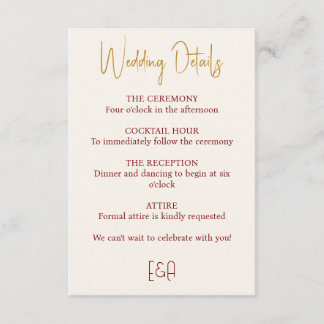 Recepción Tarjeta de Detalles de Boda Burgundy Elegante