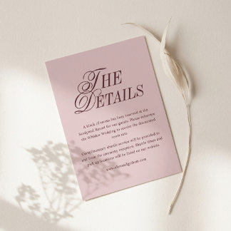 Recepción Tarjeta de Detalles de Boda | Burgundy Mauve Regen