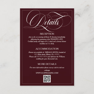 Recepción Tarjeta de Detalles de Boda Burgundy y Blanco