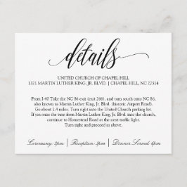Recepción Tarjeta de detalles de boda | Caligrafía de lujo (