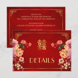Recepción Tarjeta de Detalles de Boda China Roja