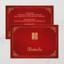 Tarjeta de Detalles de Boda China Roja