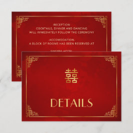 Recepción Tarjeta de Detalles de Boda China Roja
