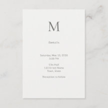 Tarjeta de Detalles de Boda Civil con Inicial Únic