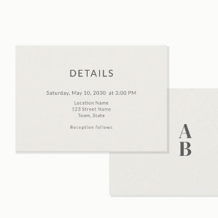 Recepción Tarjeta de Detalles de Boda Civil Moderna Minimali
