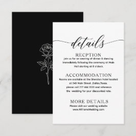 Recepción tarjeta de detalles de boda clásica simple en blan