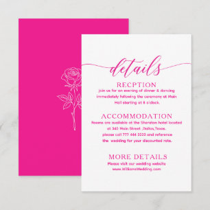 Recepción tarjeta de detalles de boda clásica simple fucsia