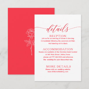 Recepción tarjeta de detalles de boda clásica simple roja ju