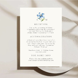 Recepción Tarjeta de Detalles de Boda con Acuarela Azul