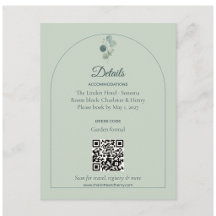 Tarjeta de detalles de boda con arco de eucalipto 