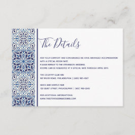 Recepción Tarjeta de detalles de boda con azulejos azules