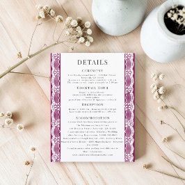 Recepción Tarjeta de Detalles de Boda con Borde de Encaje Pú