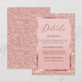 Recepción Tarjeta de detalles de boda con brillo en rosa oro