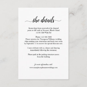 Recepción Tarjeta de detalles de boda con caligrafía de roma