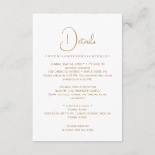 Recepción Tarjeta de Detalles de Boda con Caligrafía Dorada