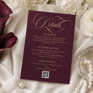 Recepción Tarjeta de detalles de boda con caligrafía en burg