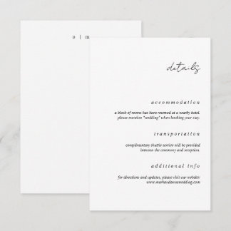 Recepción Tarjeta de Detalles de Boda con Caligrafía Minimal