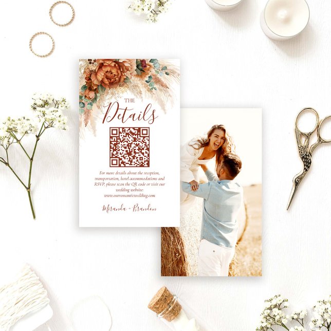 Recepción Tarjeta de Detalles de Boda con Código QR Boho Ele (Subido por el creador)