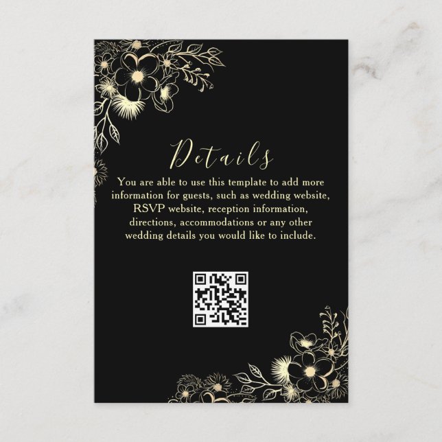 Recepción Tarjeta de detalles de boda con código QR de oro n (Anverso)
