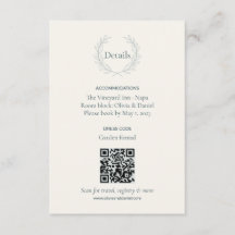 Tarjeta de detalles de boda con código QR de rama 