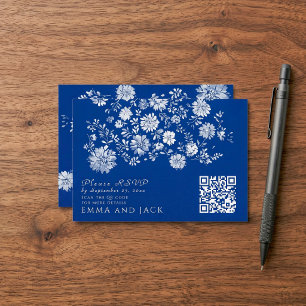 Recepción Tarjeta de detalles de boda con código QR floral a