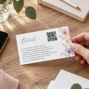 Recepción Tarjeta de Detalles de Boda con Código QR Floral M