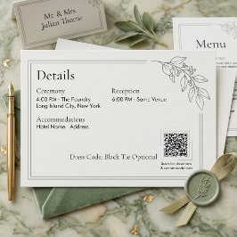 Recepción Tarjeta de Detalles de Boda con Código QR Verde Sa