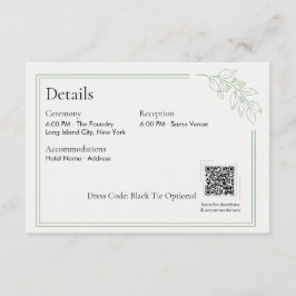 Recepción Tarjeta de Detalles de Boda con Código QR Verde Sa