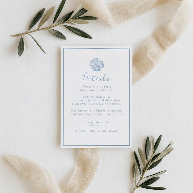 Recepción Tarjeta de detalles de boda con conchas minimalist (Subido por el creador)