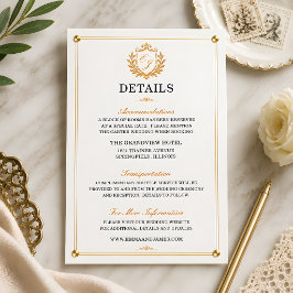 Recepción Tarjeta de Detalles de Boda con Cresta de Oro Eleg