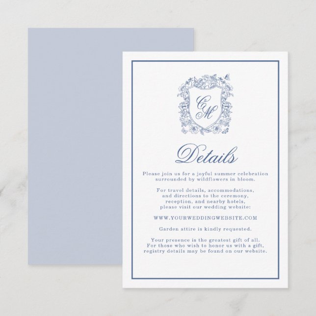 Recepción Tarjeta de detalles de boda con cresta floral vint (Anverso / Reverso)