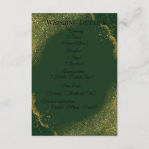 Tarjeta de detalles de boda con destellos verdes y