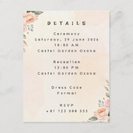 Recepción Tarjeta de Detalles de Boda con Detalles Florales 