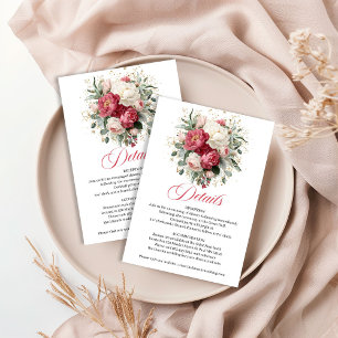 Recepción Tarjeta de Detalles de Boda con Floral Blanco y Ru