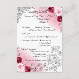 Recepción Tarjeta de Detalles de Boda con Floral Rosa | Eleg