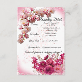 Recepción Tarjeta de Detalles de Boda con Floral Rosa sobre