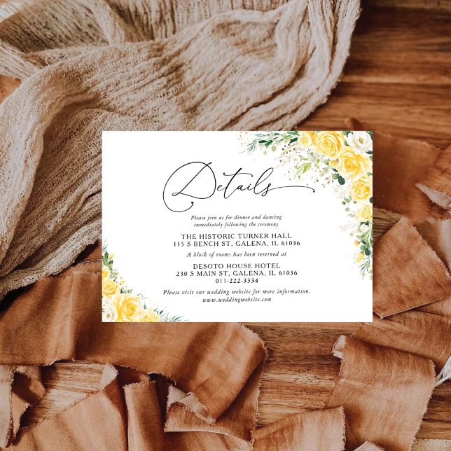 Recepción Tarjeta de Detalles de Boda con Flores Amarillas E (Subido por el creador)